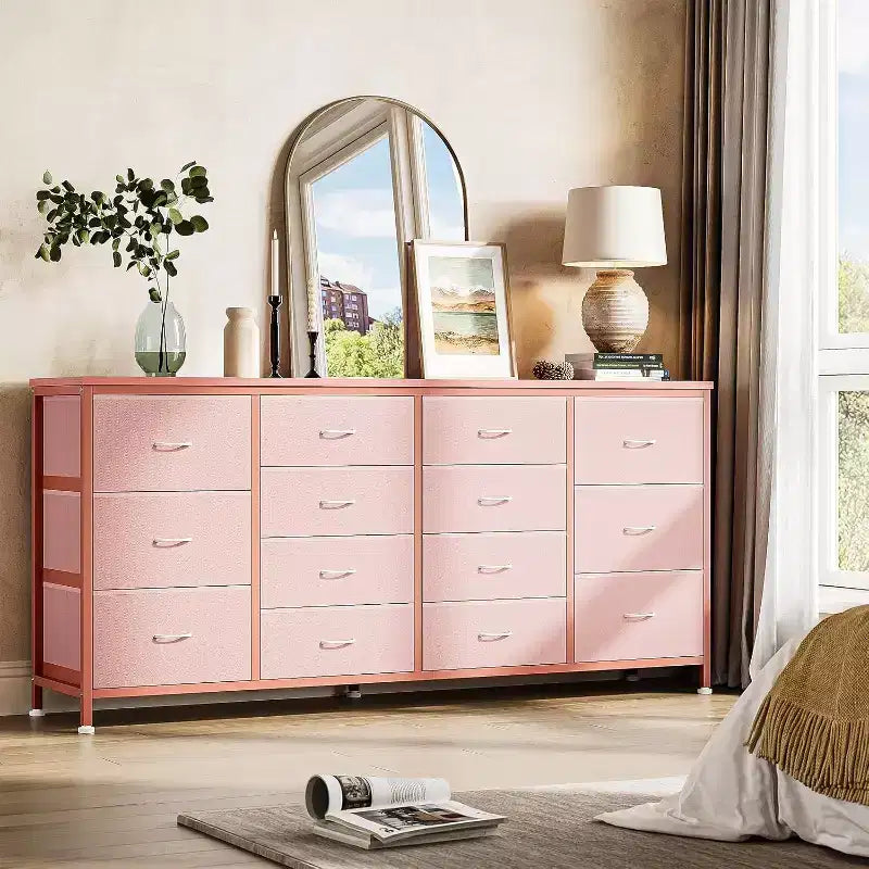 Meuble TV Acekool 14 tiroirs avec prise de courant, meuble TV en tissu de 160 cm pour téléviseurs de 65 à 75 pouces, rangement pour chambre et salon