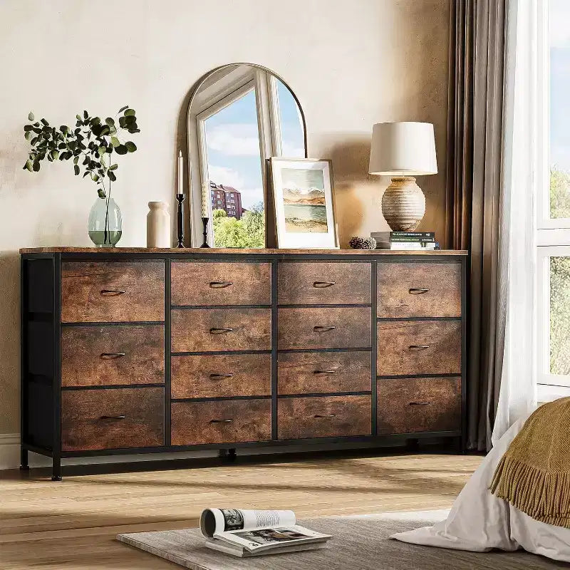 Meuble TV Acekool 14 tiroirs avec prise de courant, meuble TV en tissu de 160 cm pour téléviseurs de 65 à 75 pouces, rangement pour chambre et salon