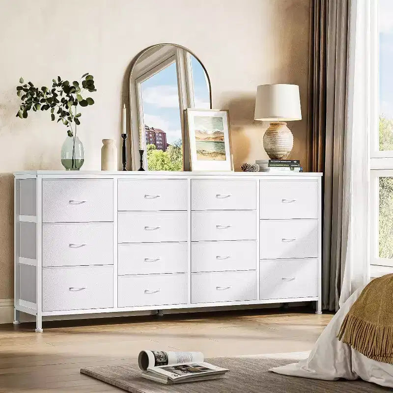 Meuble TV Acekool 14 tiroirs avec prise de courant, meuble TV en tissu de 160 cm pour téléviseurs de 65 à 75 pouces, rangement pour chambre et salon