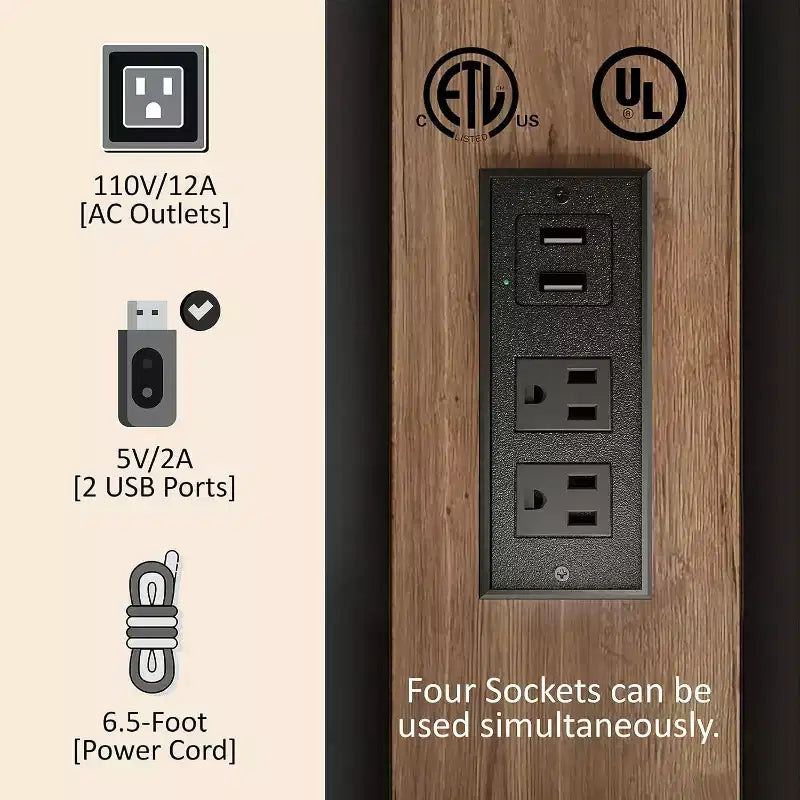 Cadre de lit plateforme AMERLIFE avec tête de lit de rangement et station de charge, silencieux