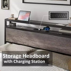 Cadre de lit plateforme AMERLIFE avec tête de lit de rangement et station de charge, silencieux