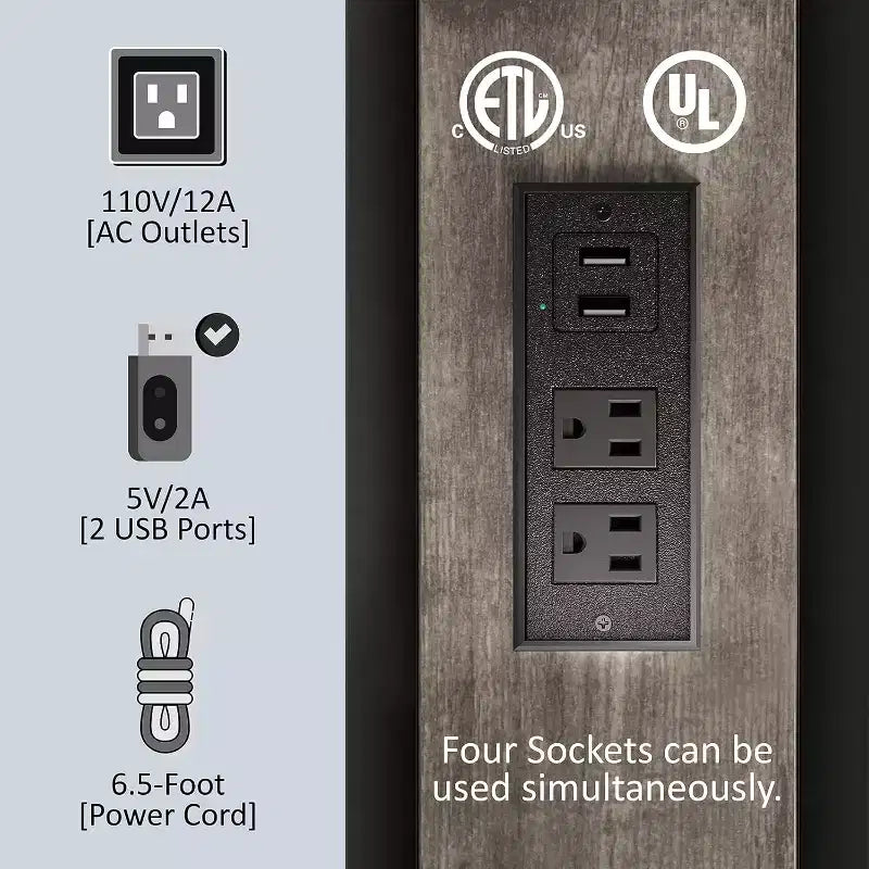 Cadre de lit plateforme AMERLIFE avec tête de lit de rangement et station de charge, silencieux