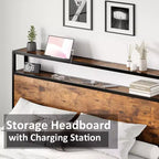 Cadre de lit plateforme AMERLIFE avec tête de lit de rangement et station de charge, silencieux