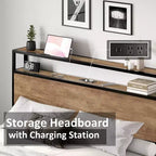 Cadre de lit plateforme AMERLIFE avec tête de lit de rangement et station de charge, silencieux