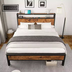 AMERLIFE Platform Bed Frame with Charging Station Storage Headboard, Noise-Free