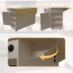 Îlot de cuisine roulant avec comptoir rabattable, station de recharge et grand espace de rangement, chariot de cuisine mobile sur roulettes avec étagères coulissantes