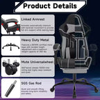 Chaise de jeu MAYEERTY, chaise d'ordinateur, chaise ergonomique avec repose-pieds et soutien lombaire pour salon, noir-gris