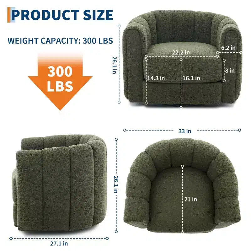Fauteuil pivotant Acekool, fauteuil d'appoint moderne en velours avec dossier rayé pour salon et chambre à coucher