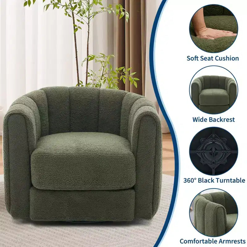 Fauteuil pivotant Acekool, fauteuil d'appoint moderne en velours avec dossier rayé pour salon et chambre à coucher