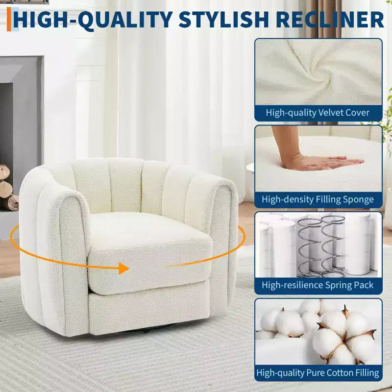 Fauteuil pivotant Acekool, fauteuil d'appoint moderne en velours avec dossier rayé pour salon et chambre à coucher