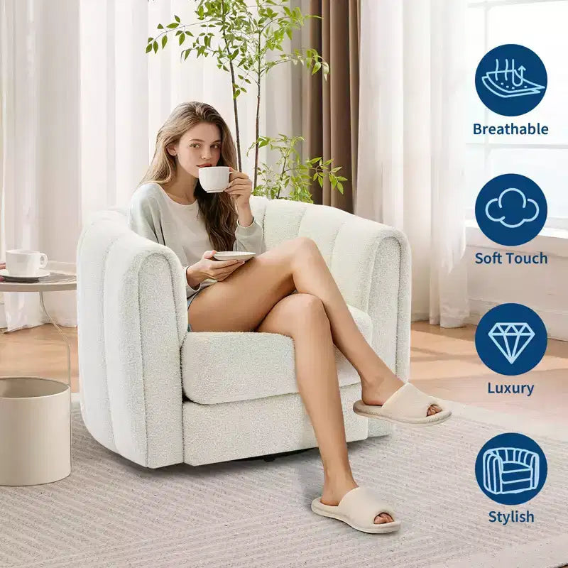 Fauteuil pivotant Acekool, fauteuil d'appoint moderne en velours avec dossier rayé pour salon et chambre à coucher