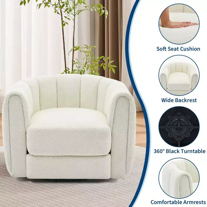 Fauteuil pivotant Acekool, fauteuil d'appoint moderne en velours avec dossier rayé pour salon et chambre à coucher