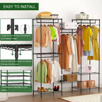 Acekool Organisateur de placard portable avec 4 tringles à vêtements réglables et 8 étagères, Portant à vêtements en métal pour chambre à coucher, 67x17.7