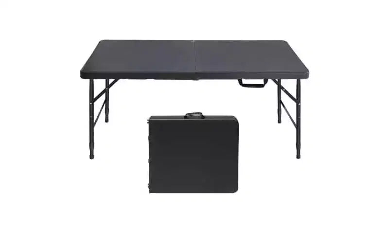 49.2in Folding Table, 300 Lbs Capacity, Waterproof, Easy to Clean, Metal Frame, with Handle, Ideal for Indoor/Outdoor,Camping,Picnic,Party, BBQ, Black