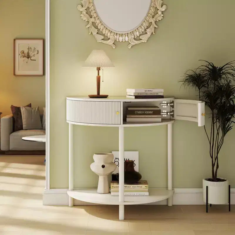 TUYOHW Table console demi-lune motif vague, table d'entrée avec 2 tiroirs, table de canapé en bois avec étagère inférieure pour salon, couloir, chambre
