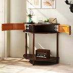 TUYOHW Table console demi-lune motif vague, table d'entrée avec 2 tiroirs, table de canapé en bois avec étagère inférieure pour salon, couloir, chambre