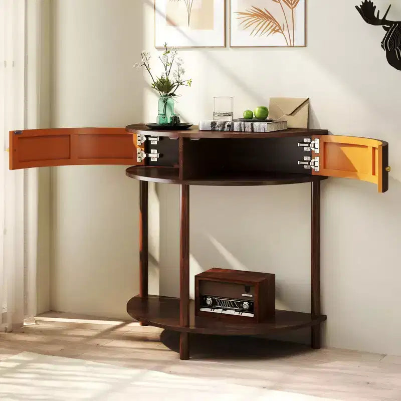 TUYOHW Table console demi-lune motif vague, table d'entrée avec 2 tiroirs, table de canapé en bois avec étagère inférieure pour salon, couloir, chambre