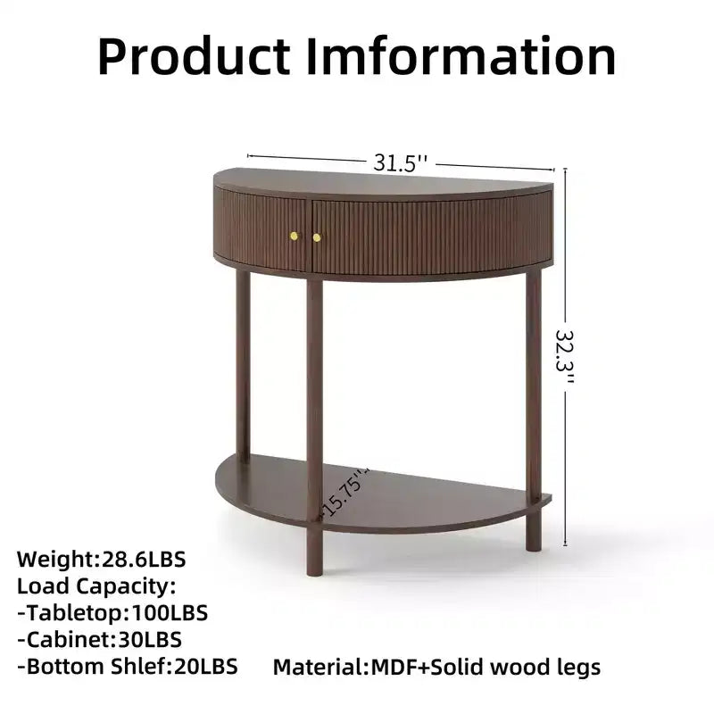 TUYOHW Table console demi-lune motif vague, table d'entrée avec 2 tiroirs, table de canapé en bois avec étagère inférieure pour salon, couloir, chambre