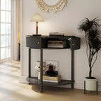 TUYOHW Table console demi-lune motif vague, table d'entrée avec 2 tiroirs, table de canapé en bois avec étagère inférieure pour salon, couloir, chambre