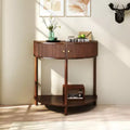 TUYOHW Wave-Pattern Half Moon Console Table,Entryway Table with 2 Drawers,Wood Sofa Table with Bottom Shelf for Living Room,Hallway,Bedroom