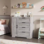 Wood Armoire Wardrobe Closet with 4 Drawers and Door, 43.3 H Bedroom Wardrobe Cabinet with Hanging Rod, Clothing Storage Cabinets
