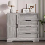 Armoire de rangement en bois avec 4 tiroirs et porte, armoire de chambre à coucher de 110 cm de haut avec tringle, armoires de rangement pour vêtements