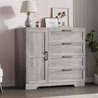 Armoire de rangement en bois avec 4 tiroirs et porte, armoire de chambre à coucher de 110 cm de haut avec tringle, armoires de rangement pour vêtements