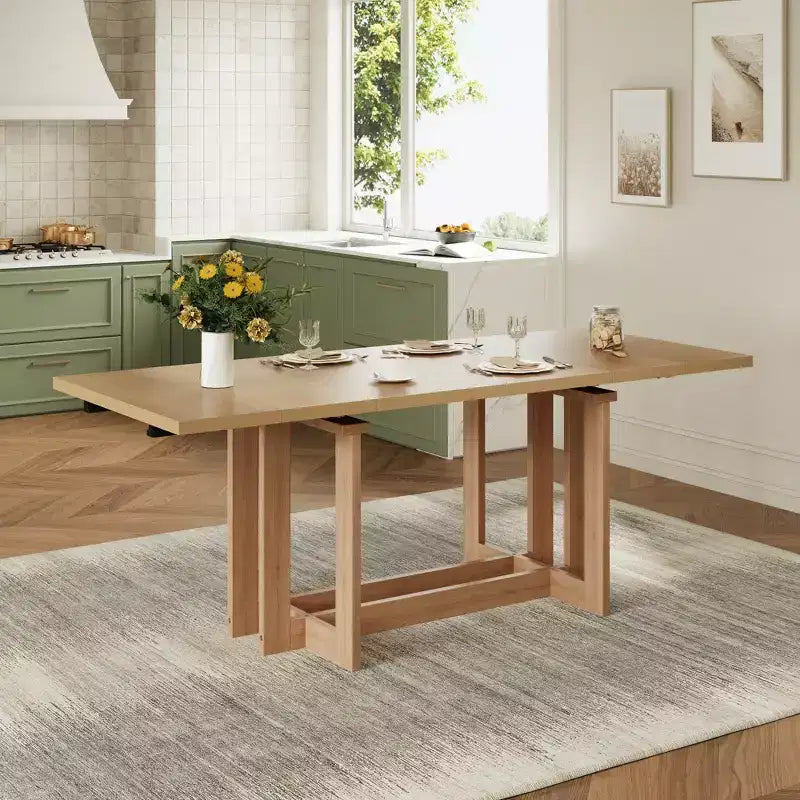 GDFStudio Ebony 82 Table à manger extensible en bois d'hévéa avec deux rallonges amovibles de 12 pouces et pieds en tréteaux