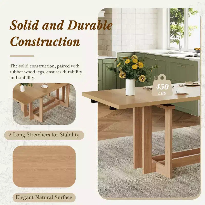 GDFStudio Ebony 82 Table à manger extensible en bois d'hévéa avec deux rallonges amovibles de 12 pouces et pieds en tréteaux