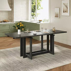 GDFStudio Ebony 82 Table à manger extensible en bois d'hévéa avec deux rallonges amovibles de 12 pouces et pieds en tréteaux