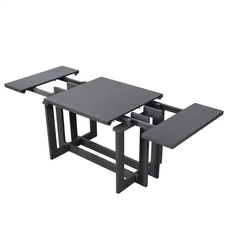 GDFStudio Ebony 82 Table à manger extensible en bois d'hévéa avec deux rallonges amovibles de 12 pouces et pieds en tréteaux