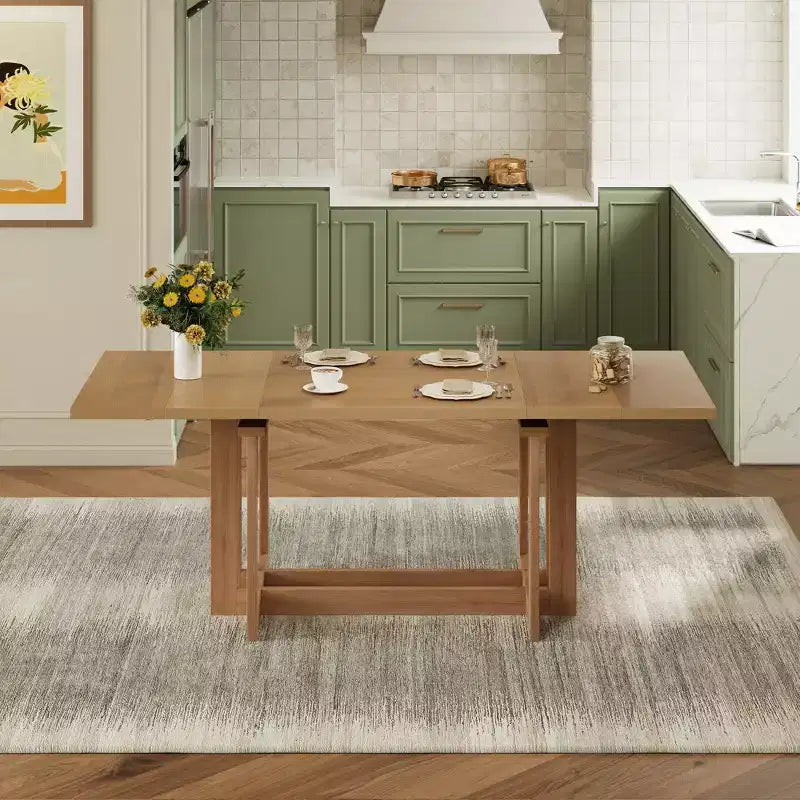 GDFStudio Ebony 82 Table à manger extensible en bois d'hévéa avec deux rallonges amovibles de 12 pouces et pieds en tréteaux