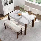 MAYEERTY 4-Piece Modern Dining Set, 46 Faux Marble Table, 2 Chairs & Bench