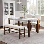 Ensemble de salle à manger moderne 4 pièces MAYEERTY, table en faux marbre de 117 cm, 2 chaises et un banc