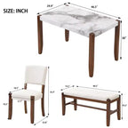 Ensemble de salle à manger moderne 4 pièces MAYEERTY, table en faux marbre de 117 cm, 2 chaises et un banc