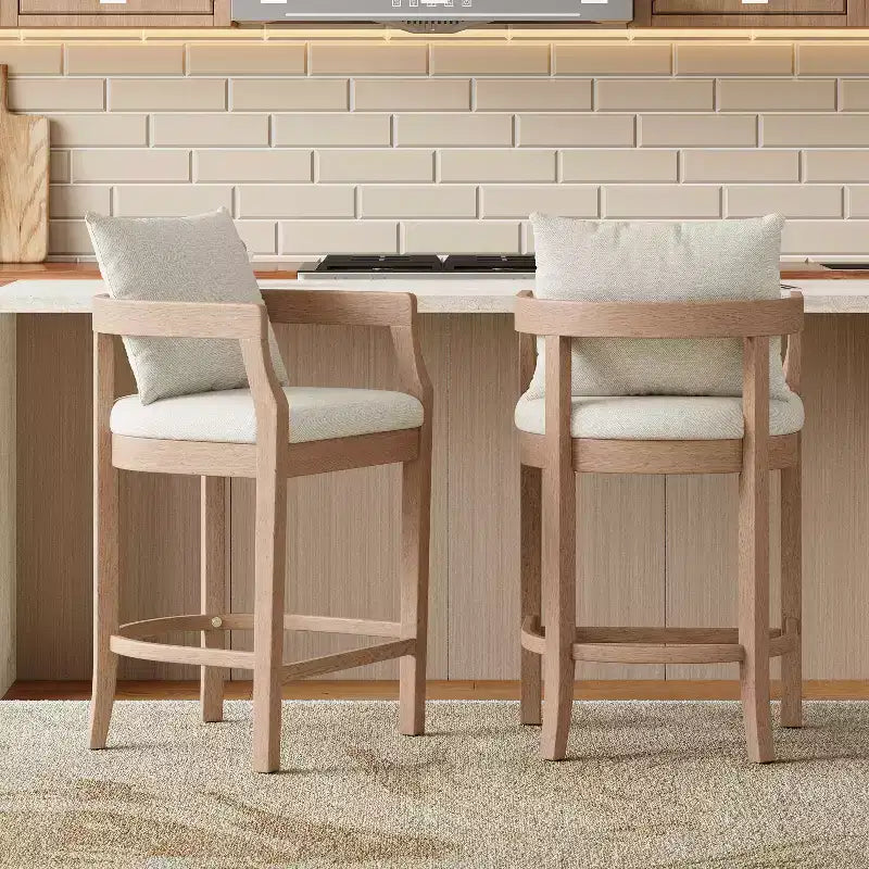 Tabourets de comptoir rembourrés Christopher Knight Home Flora en bois d'hévéa rustique avec dossier incurvé et oreillers (Lot de 2)