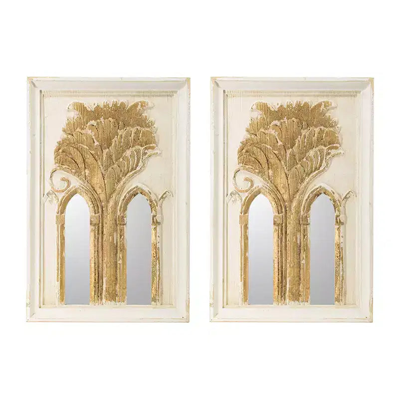 Miroir mural Mid-Century Modern de 20,1 x 29,9 pouces avec détails en feuille d'or, lot de 2