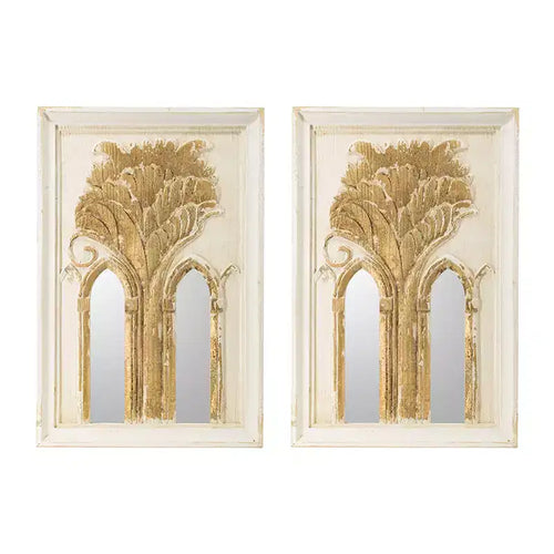 Miroir mural Mid-Century Modern de 20,1 x 29,9 pouces avec détails en feuille d'or, lot de 2