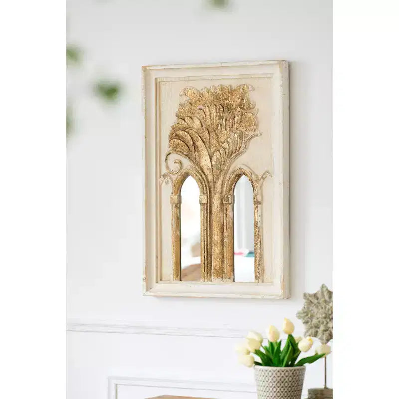 Miroir mural Mid-Century Modern de 20,1 x 29,9 pouces avec détails en feuille d'or, lot de 2
