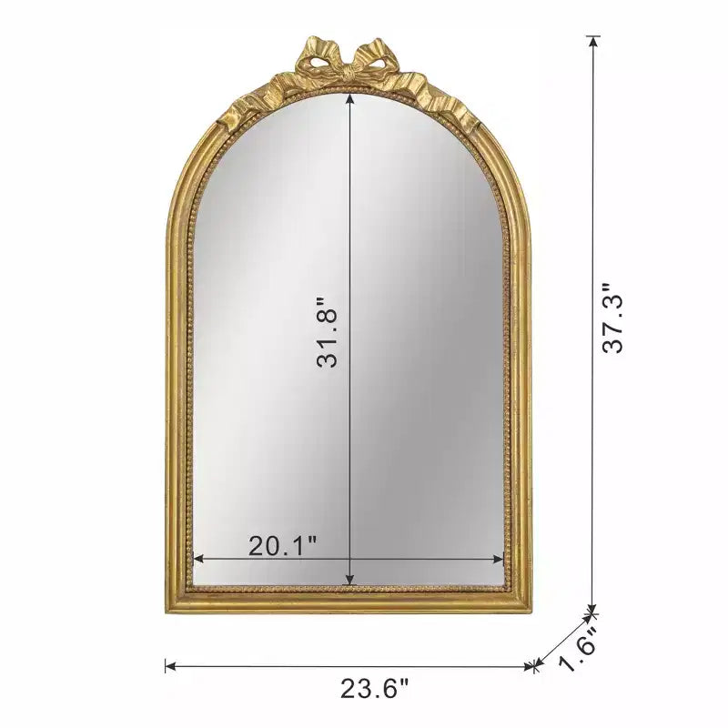 Miroir mural arqué doré de style baroque de 23,6 x 37,3 pouces