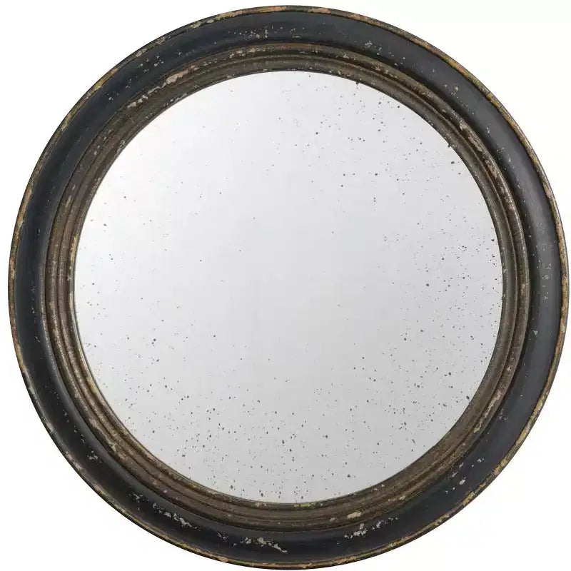 23.5 Inch Round Wall Mirror with Black Wooden Frame
