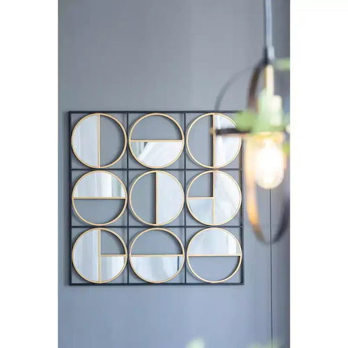 35.6 Inch Beaded Black Metal Wall Mirror