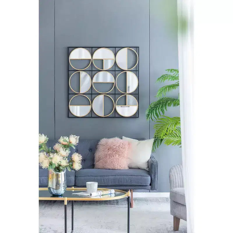 Miroir mural en métal noir perlé de 35,6 pouces