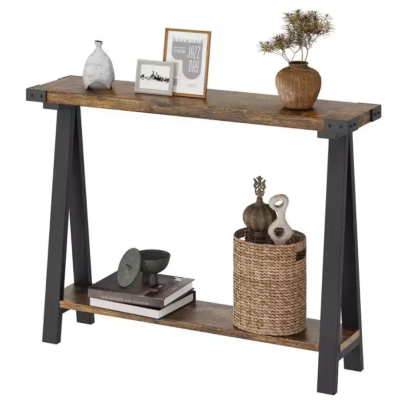 COZONY 43,3 Table console de ferme avec rangement, table de canapé étroite à 2 niveaux avec cadre en A