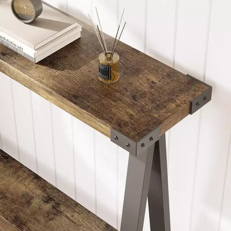 COZONY 43,3 Table console de ferme avec rangement, table de canapé étroite à 2 niveaux avec cadre en A