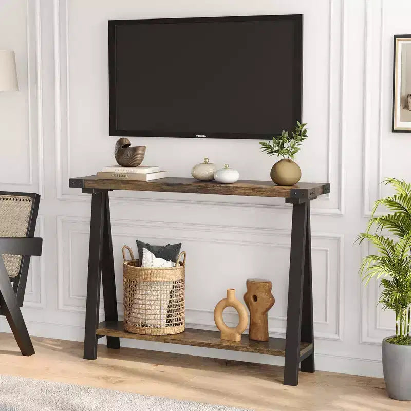 COZONY 43,3 Table console de ferme avec rangement, table de canapé étroite à 2 niveaux avec cadre en A