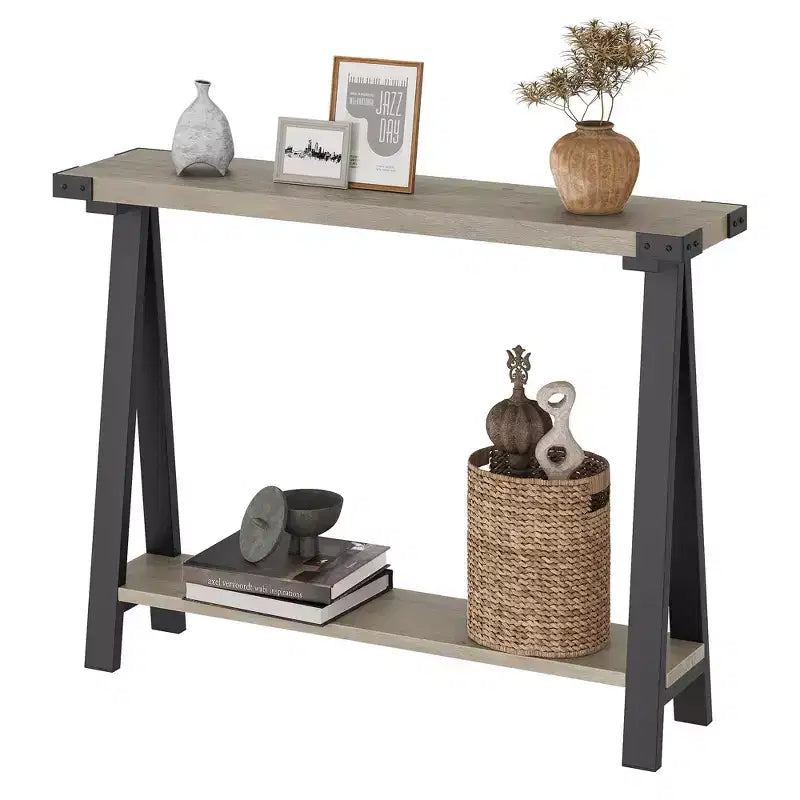 COZONY 43,3 Table console de ferme avec rangement, table de canapé étroite à 2 niveaux avec cadre en A