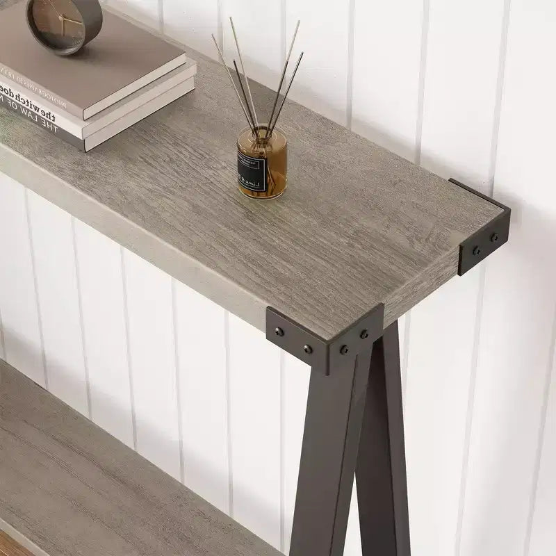 COZONY 43,3 Table console de ferme avec rangement, table de canapé étroite à 2 niveaux avec cadre en A