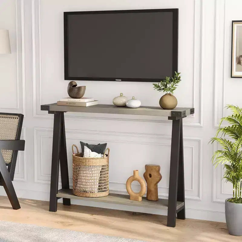 COZONY 43,3 Table console de ferme avec rangement, table de canapé étroite à 2 niveaux avec cadre en A