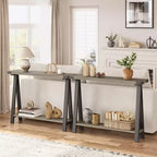 COZONY 43,3 Table console de ferme avec rangement, table de canapé étroite à 2 niveaux avec cadre en A